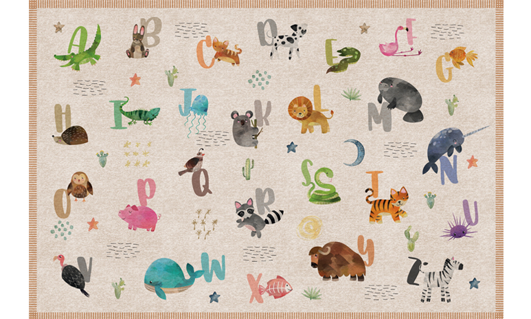 שטיח פיויסי לילדים אותיות ABC חיות - מרבדים